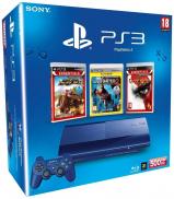 PS3 Ultra Slim 500 Go + Motor Storm: Pacific Rift Essentials + Uncharted 2 Platinum + God of War III Essentials (Azurite Blue)